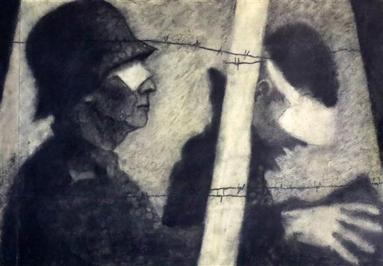 Gerald R. Jarman (British, 1930-2014) WW1 Series; Soldiers with Bandaged Eyes 14.5 x 21in.